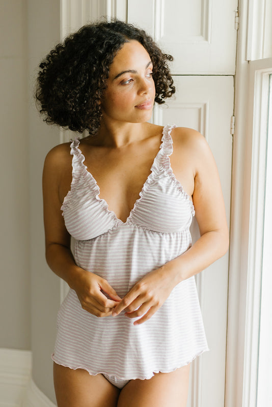 Pink Bamboo Jersey Stripe Babydoll and knicker