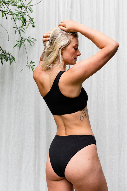 One Shoulder Organic Cotton & Bamboo jersey Bra & Brief