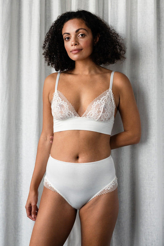 Heather Ivory Bra & High Waist Brief Set