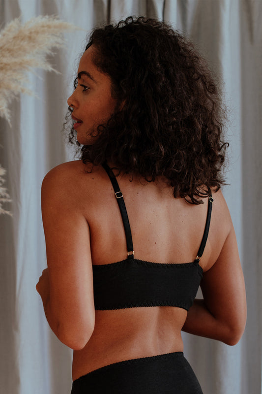 Fiona Black Bamboo & Organic Cotton Bralette - Luva Huva