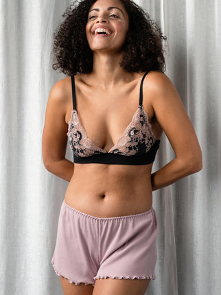 Emily Charcoal & Dusky Pink Floral Bra & Short Set