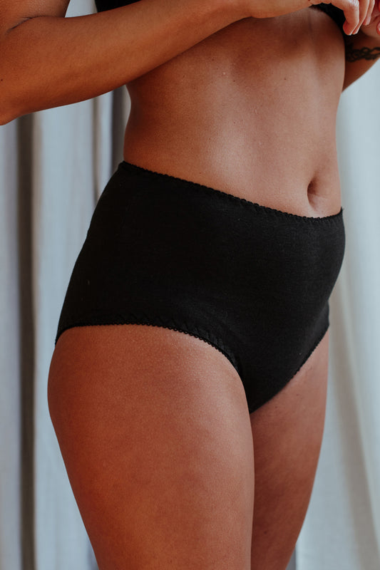 Fiona Black Bamboo & Organic Cotton High-Waist Brief - Luva Huva