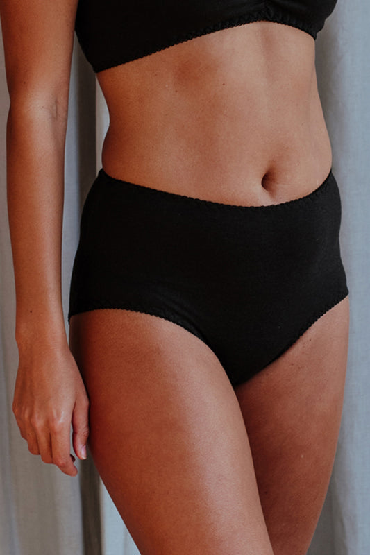 Fiona Black Bamboo & Organic Cotton High-Waist Brief - Luva Huva