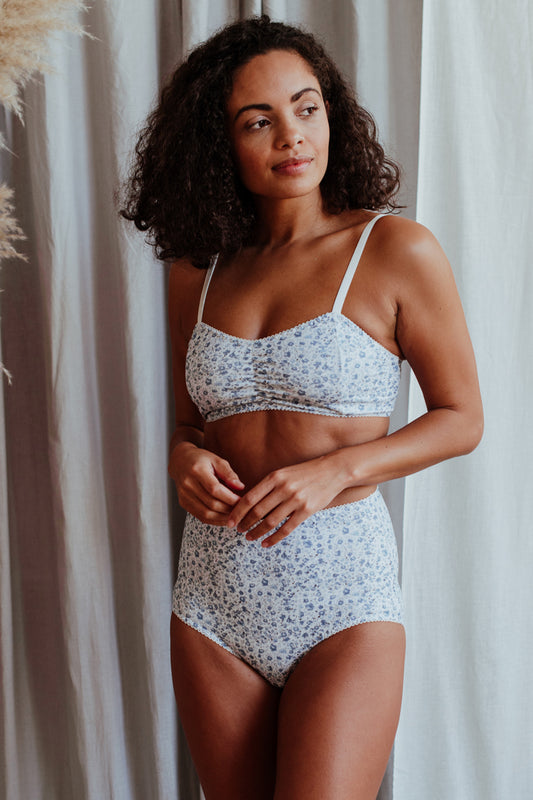 Fiona Blue Bralette & High Waisted Brief - Luva Huva