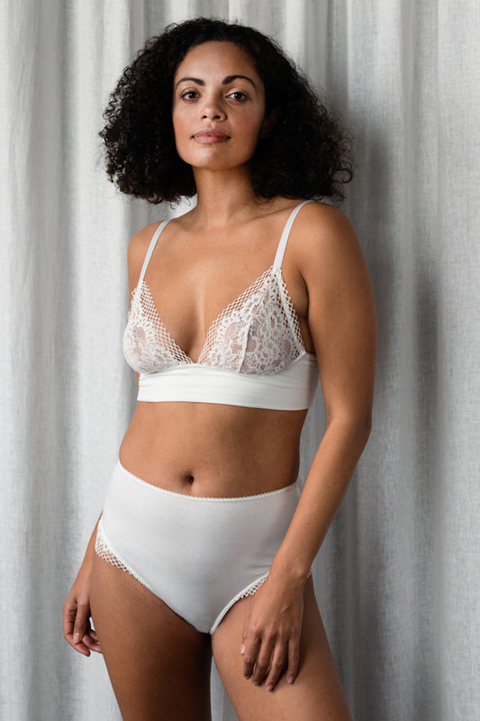 Heather Ivory Bra & High Waist Brief Set