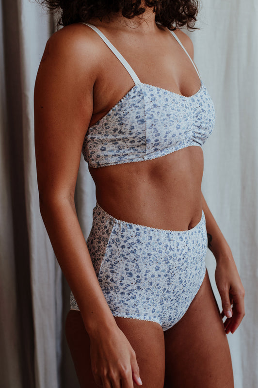 Fiona Blue Bralette & High Waisted Brief - Luva Huva