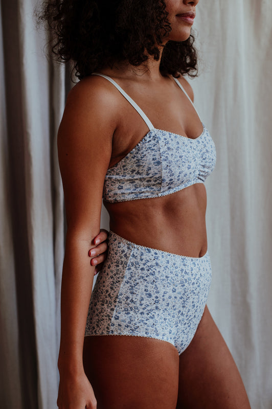 Fiona Blue Bralette & High Waisted Brief - Luva Huva