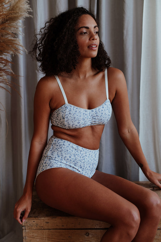 Fiona Blue Bralette & High Waisted Brief - Luva Huva