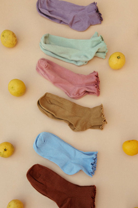Ruffle Cotton Sock In Mustard - Luva Huva