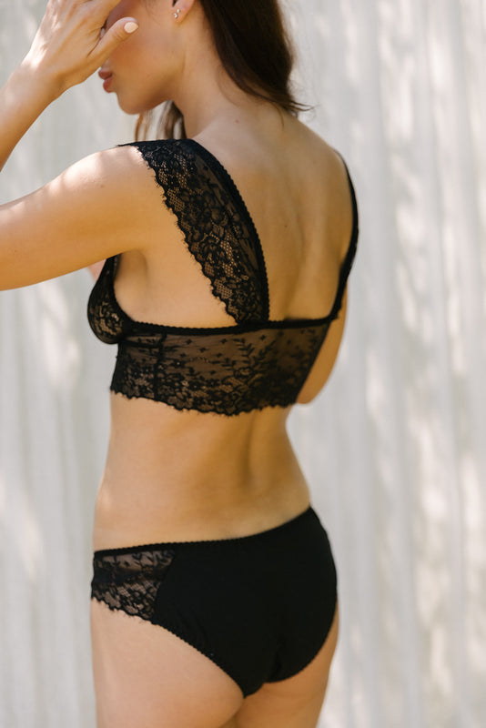 Sylvia Black Eyelash Lace Bralette & Brief