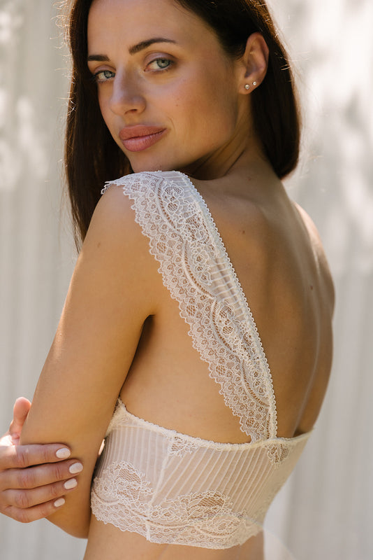 Sylvia Longline Ivory Lace Bralette