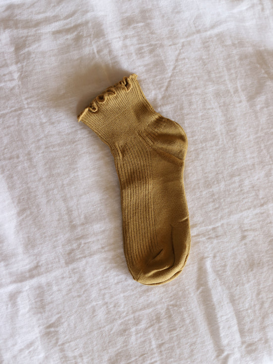 Ruffle Cotton Sock In Mustard - Luva Huva