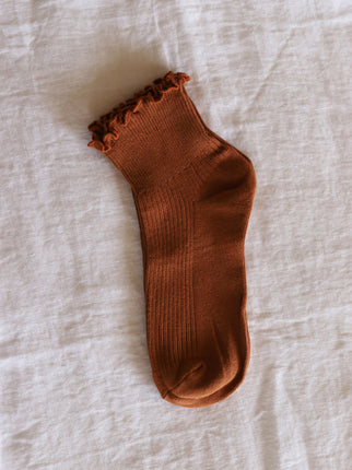 Ruffle Cotton Sock In Burnt Orange - Luva Huva